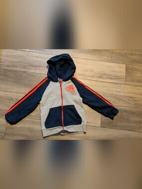 adidas Kids Grey & Navy Sweatpants with Orange Trim